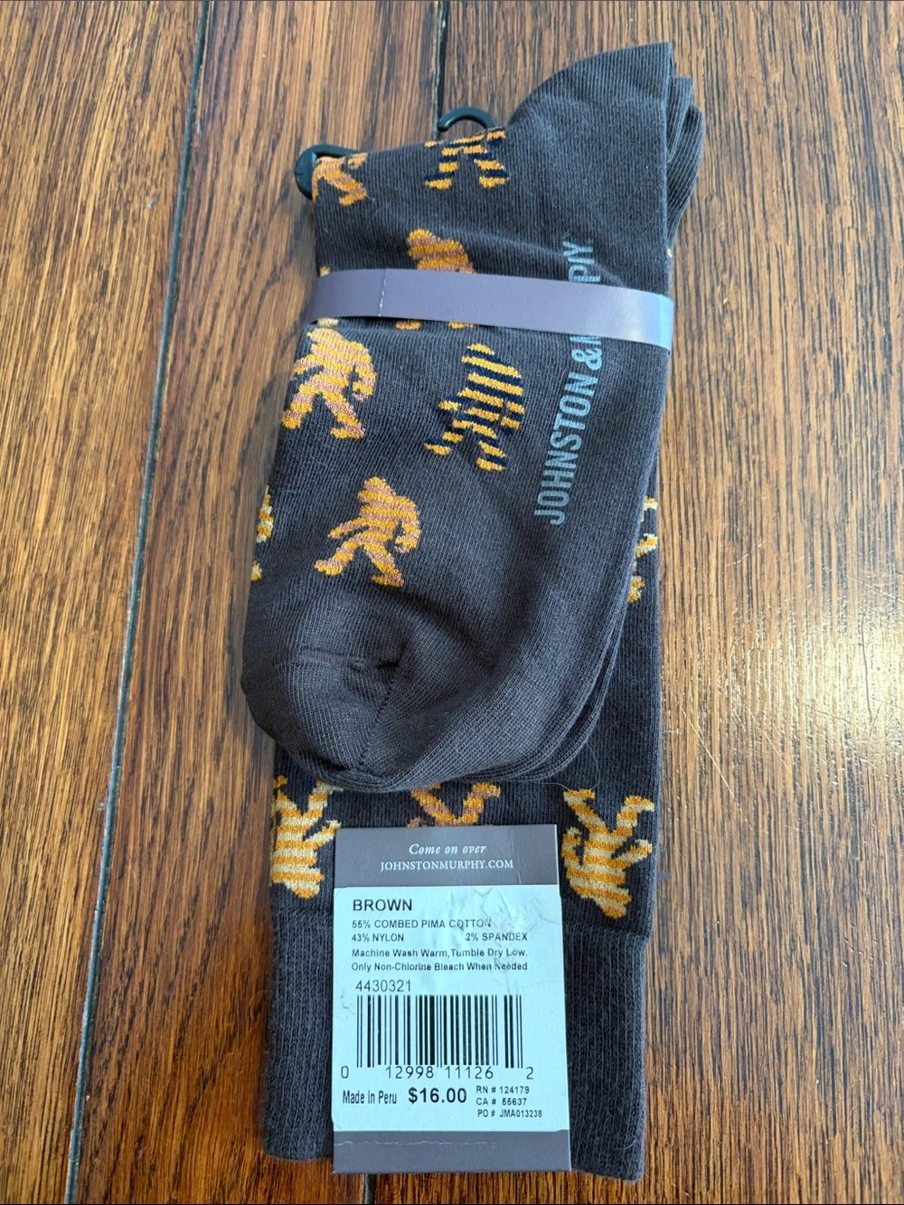 Johnston & Murphy Brown Socks with Yellow Bigfoot Pattern
